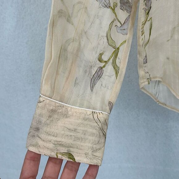 Forte Forte Cream Lily Print Italy Silk Blend Button Front Shirt Size 0 - Picture 7 of 11
